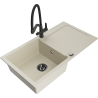 Mexen Leo granite kitchen sink 1-bowl with drainer and kitchen faucet Duo, beige - 6501-69-671701-70-B