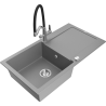 Mexen Leo 1-bowl granite kitchen sink with drainer and Duo kitchen tap, grey - 6501-71-671701-07