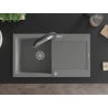 Mexen Leo 1-bowl granite kitchen sink with drainer and Duo kitchen tap, grey - 6501-71-671701-07