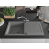 Mexen Leo 1-bowl granite sink with drainer and Duo kitchen faucet, gray - 6501-71-671701-07-B