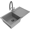 Mexen Leo 1-bowl granite sink with drainer and Duo kitchen faucet, gray - 6501-71-671701-07-B