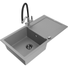 Mexen Leo 1-bowl granite sink with drainer and Duo kitchen tap, grey - 6501-71-671701-07-B