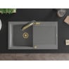 Mexen Leo granite kitchen sink 1-bowl with drainer and Duo kitchen tap, grey - 6501-71-671701-57-G