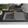 Mexen Leo 1-bowl granite sink with drainer and Duo kitchen faucet, gray - 6501-71-671701-57-B