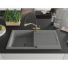 Mexen Leo granite sink 1-bowl with drainer and Duo kitchen faucet, gray - 6501-71-671701-57-B