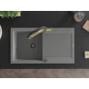 Mexen Leo 1-bowl granite sink with drainer and Duo kitchen faucet, gray - 6501-71-671701-57-B