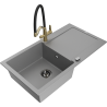 Mexen Leo 1-bowl granite sink with drainer and Duo kitchen faucet, gray - 6501-71-671701-57-B