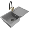Mexen Leo granite sink 1-bowl with drainer and Duo kitchen tap, grey - 6501-71-671701-57-B
