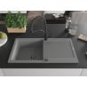 Mexen Leo granite sink 1-bowl with drainer and Duo kitchen tap, grey - 6501-71-671701-70-B