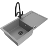 Mexen Leo granite single-bowl sink with drainer and Duo kitchen faucet, gray - 6501-71-671701-70-B