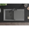 Mexen Leo granite single-bowl sink with drainer and Duo kitchen faucet, gray - 6501-71-671701-70-B