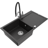 Mexen Leo granite kitchen sink single-bowl with drainer and kitchen faucet Duo, black/silver metallic - 6501-73-671701-07