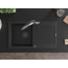 Mexen Leo 1-bowl granite sink with drainer and Duo kitchen faucet, black/silver metallic - 6501-73-671701-07-B