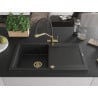 Mexen Leo 1-bowl granite sink with drainer and Duo kitchen faucet, black/silver metallic - 6501-73-671701-57-G