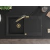 Mexen Leo 1-bowl granite sink with drainer and Duo kitchen faucet, black/silver metallic - 6501-73-671701-57-G