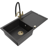 Mexen Leo 1-bowl granite sink with drainer and Duo kitchen faucet, black/silver metallic - 6501-73-671701-57-G
