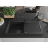 Mexen Leo 1-bowl granite sink with drainer and Duo kitchen faucet, black/silver metallic - 6501-73-671701-70-B