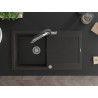 Mexen Leo granite kitchen sink 1-bowl with drainer and Duo kitchen faucet, black/gold metallic - 6501-75-671701-07