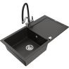 Mexen Leo granit sink 1-chamber with drainer and Duo kitchen faucet, black/gold metallic - 6501-75-671701-07