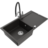 Mexen Leo granite kitchen sink 1-bowl with drainer and Duo kitchen faucet, black/gold metallic - 6501-75-671701-07