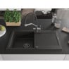 Mexen Leo Granite Kitchen Sink 1-Bowl with Drainer and Duo Kitchen Tap, Black/Gold Metallic - 6501-75-671701-07-B