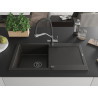 Mexen Leo granite sink with 1 bowl, drainer, and Duo kitchen faucet, black/gold metallic - 6501-75-671701-07-B