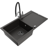 Mexen Leo 1-bowl granite sink with drainer and Duo kitchen faucet, black/gold metallic - 6501-75-671701-07-B