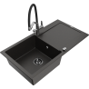 Mexen Leo granite sink with 1 bowl, drainer, and Duo kitchen faucet, black/gold metallic - 6501-75-671701-07-B
