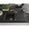 Mexen Leo 1-bowl Granite Sink with Drainer and Duo Kitchen Faucet, Black/Gold Metallic - 6501-75-671701-57-G