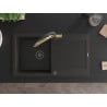 Mexen Leo 1-bowl granite kitchen sink with drainer and Duo tap, black/gold metallic - 6501-75-671701-57-B