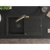 Mexen Leo granite kitchen sink 1-bowl with drainer and Duo kitchen faucet, black/gold metallic - 6501-75-671701-57-B