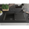 Mexen Leo granite sink single-bowl with drainer and Duo kitchen faucet, black/gold metallic - 6501-75-671701-70-B