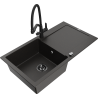 Mexen Leo 1-bowl granite kitchen sink with drainer and Duo tap, black/golden metallic - 6501-75-671701-70-B