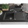 Mexen Leo 1-bowl granite sink with drainer and Duo kitchen tap, black speckled - 6501-76-671701-07