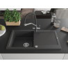 Mexen Leo granite kitchen sink 1-bowl with drainer and Duo kitchen faucet, speckled black - 6501-76-671701-07