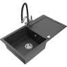 Mexen Leo 1-bowl granite sink with drainer and Duo kitchen faucet, speckled black - 6501-76-671701-07