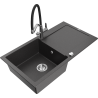 Mexen Leo granite kitchen sink 1-bowl with drainer and Duo kitchen faucet, speckled black - 6501-76-671701-07