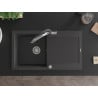 Mexen Leo 1-bowl granite sink with drainer and Duo kitchen tap, black speckled - 6501-76-671701-07