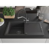 Mexen Leo 1-bowl granite sink with drainer and Duo kitchen faucet, speckled black - 6501-76-671701-07-B