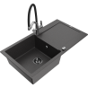 Mexen Leo 1-bowl granite sink with drainer and Duo kitchen faucet, speckled black - 6501-76-671701-07-B