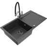 Mexen Leo 1-bowl granite sink with drainer and Duo kitchen tap, speckled black - 6501-76-671701-07-B