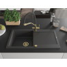 Mexen Leo 1-Bowl Granite Sink with Drainer and Duo Kitchen Faucet, Speckled Black - 6501-76-671701-57-G