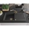 Mexen Leo 1-bowl granite sink with drainer and kitchen tap Duo, black speckled - 6501-76-671701-57-G