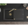 Mexen Leo 1-Bowl Granite Sink with Drainer and Duo Kitchen Faucet, Speckled Black - 6501-76-671701-57-G