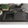 Mexen Leo granite sink 1-bowl with drainer and Duo kitchen faucet, black speckled - 6501-76-671701-57-B