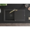 Mexen Leo granite sink 1-bowl with drainer and Duo kitchen tap, black speckled - 6501-76-671701-57-B