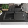 Mexen Leo 1-compartment granite sink with a drip tray and kitchen mixer tap Duo, spotted black - 6501-76-671701-70-B