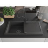 Mexen Leo granite kitchen sink 1-bowl with drainer and Duo kitchen faucet, black speckled - 6501-76-671701-70-B