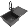 Mexen Leo 1-compartment granite sink with a drip tray and kitchen mixer tap Duo, spotted black - 6501-76-671701-70-B