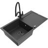 Mexen Leo granite sink 1-bowl with drainer and Duo kitchen faucet, speckled black - 6501-76-671701-70-B
